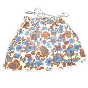 Vintage Handmade Kitchen Apron Half Waist 70's Brown Blue Floral Retro